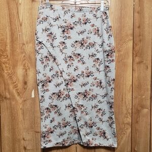 H.I.P. Gray Floral Faux Wrap Midi Skirt Knit Medium Pull On Romantic Garden Girl